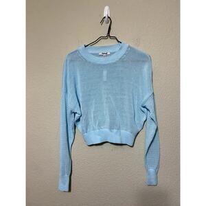 Madewell Sweater Women XXS Blue Long-Sleeve Crop Crew-Neck Sheer Open-Knit NWT